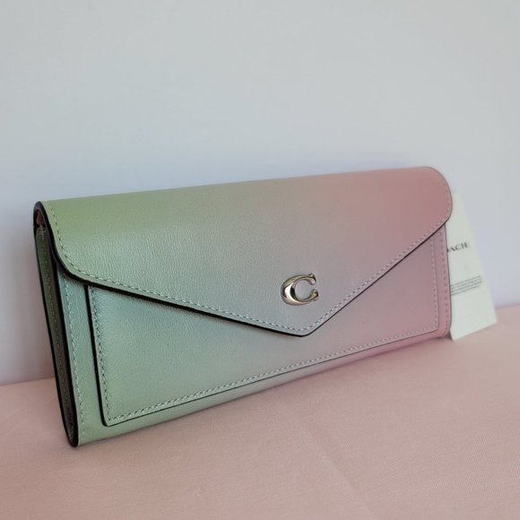 COACH Wyn Envelope Ombre Soft Smooth Leather Wallet- Pale Pistachio Multi - Picture 2 of 16